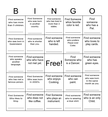 Find Someone Who Bingo Card