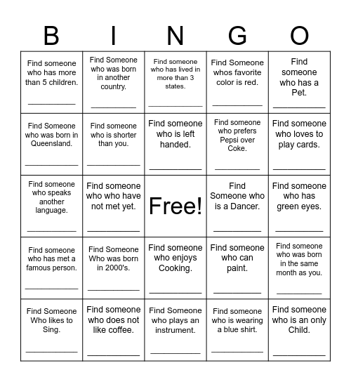 Find Someone Who Bingo Card