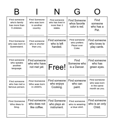 Find Someone Who Bingo Card