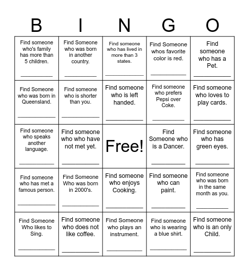 Find Someone Who Bingo Card