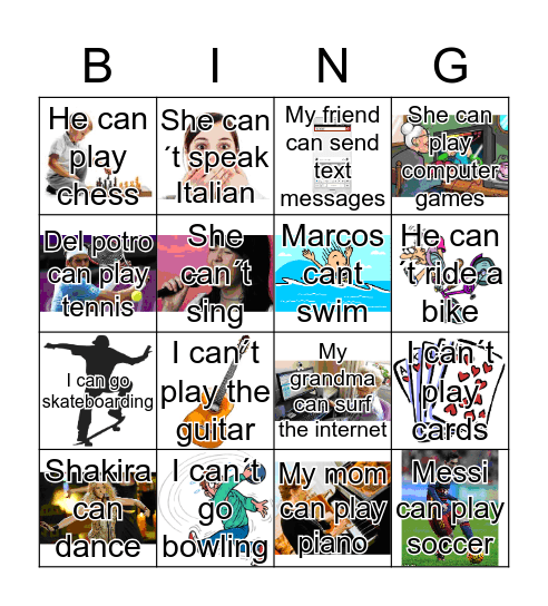 Bingo about abilities Bingo Card