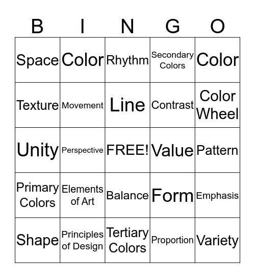 Art Terms Bingo Card