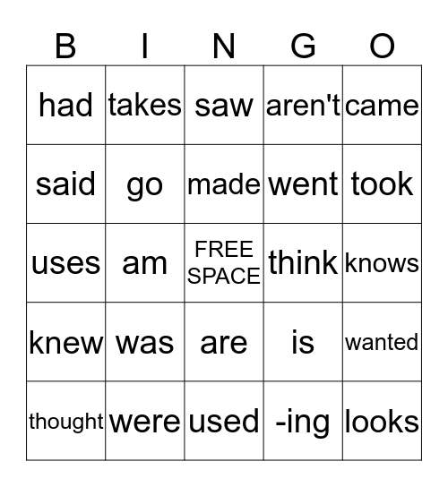 VERBS Bingo Card