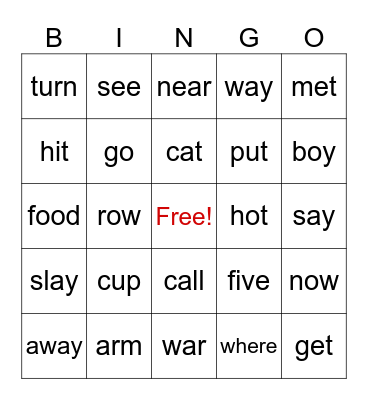 Vowel Sounds Bingo Card