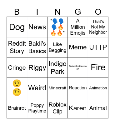 YT Shorts Bingo Card