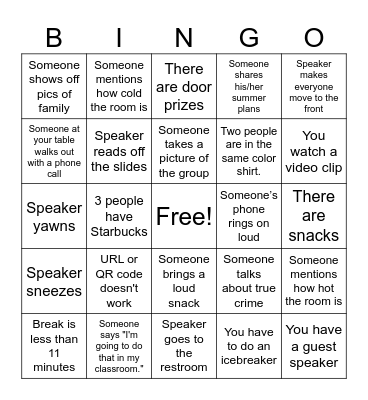 Professional Development Bingo Card