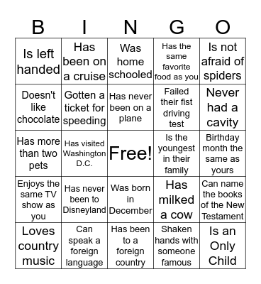 GETTING TO KNOW YOU!!! Bingo Card