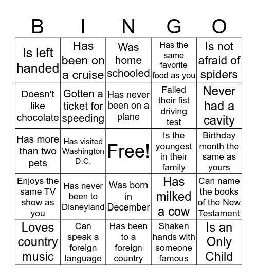 GETTING TO KNOW YOU!!! Bingo Card