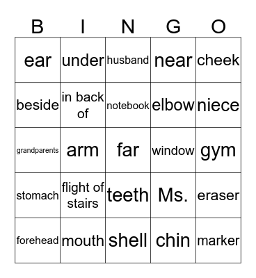 VOCABULARY Bingo Card