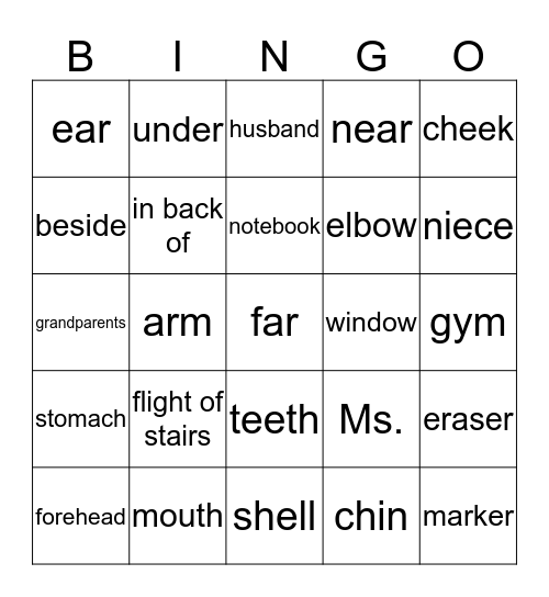 VOCABULARY Bingo Card