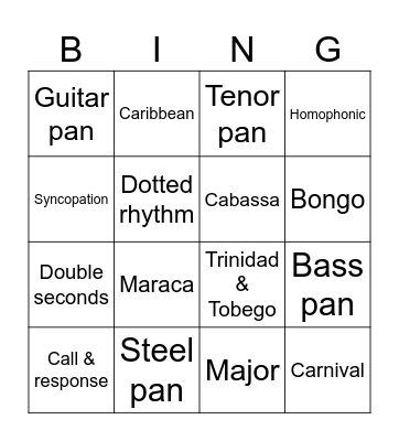 Calypso Bingo Card