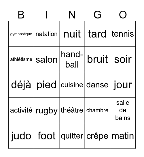 Découvertes 1 U5 Bingo Card