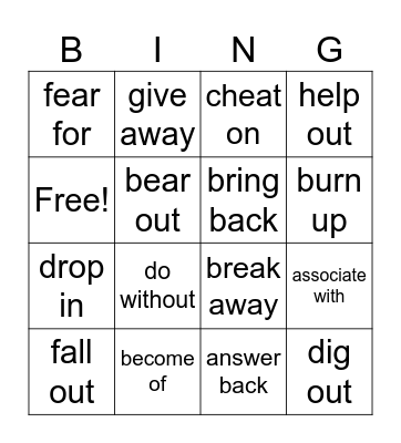 Phrasal Verbs 1 Bingo Card