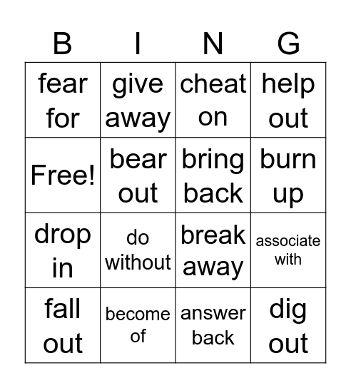 Phrasal Verbs 1 Bingo Card