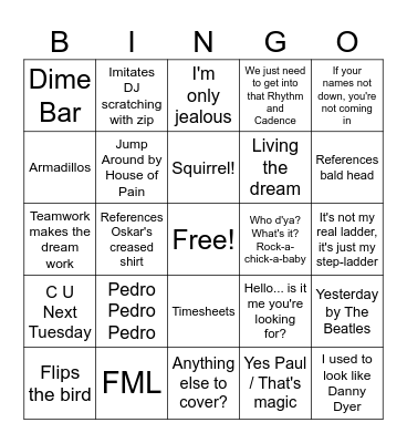 Stand Up Bingo Card