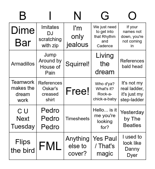 Stand Up Bingo Card