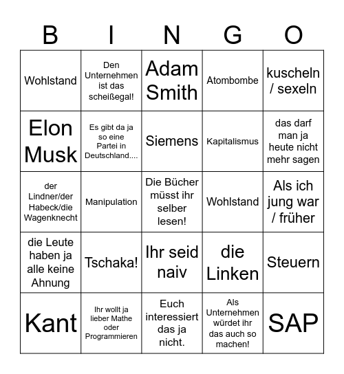 Ditmar Vorlesung Bingo Card