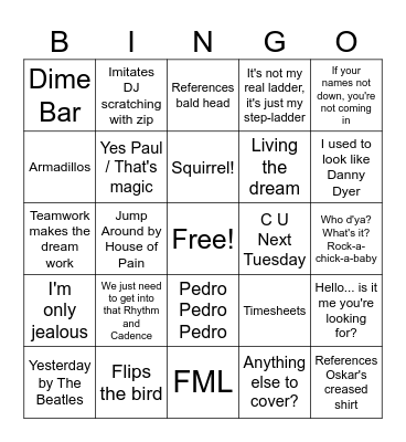 Stand Up Bingo! Bingo Card