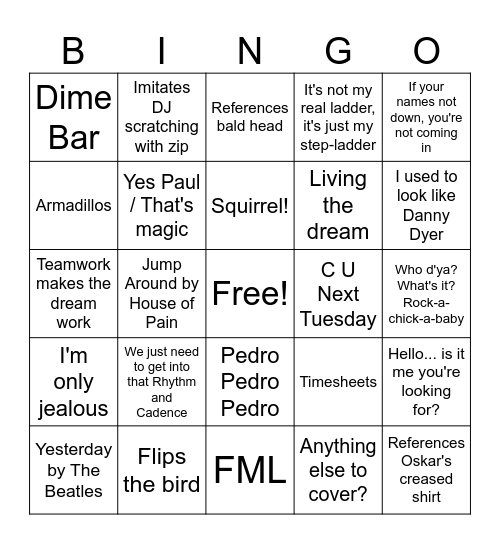 Stand Up Bingo! Bingo Card