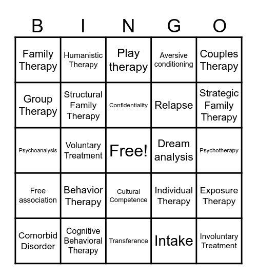 Therapy & Treatment Bingo Card