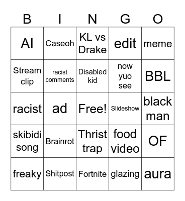 Tiktok Bingo Card