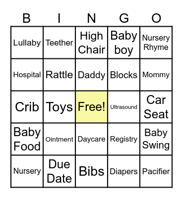 Baby Shower Bingo Card