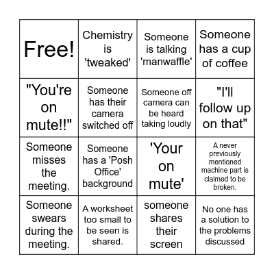 Paper Meeting Bingo Card