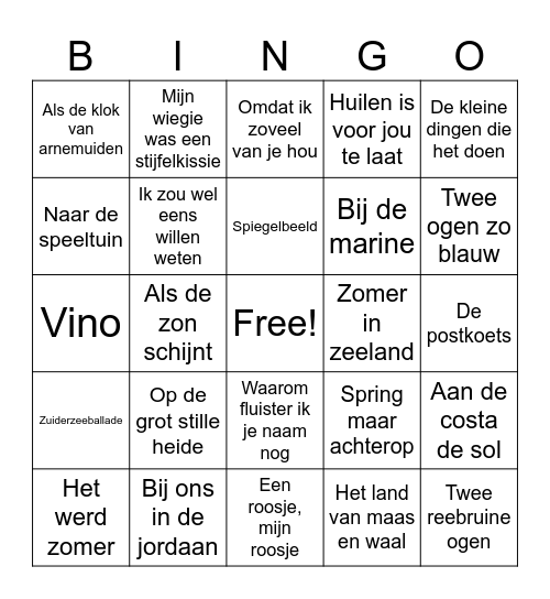 Muziekbingo Card