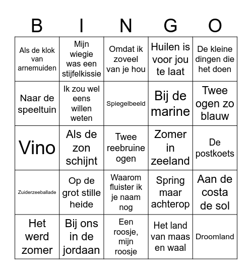 Muziekbingo Card