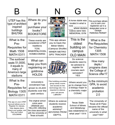 UTEP Facts and College of Science Bingo Card