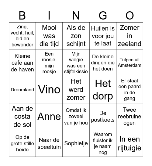 Muziekbingo Card