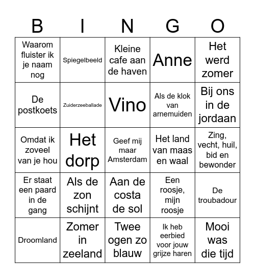 Muziekbingo Card