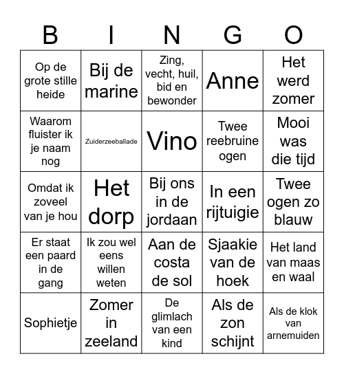 Muziekbingo Card