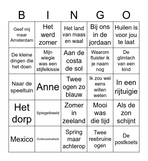 Muziekbingo Card
