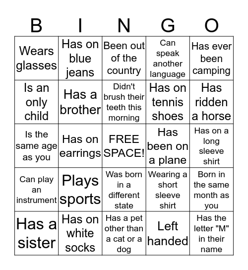 Find someone who.......... Bingo Card