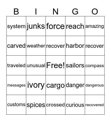 The Adventures of Marco Polo Bingo Card
