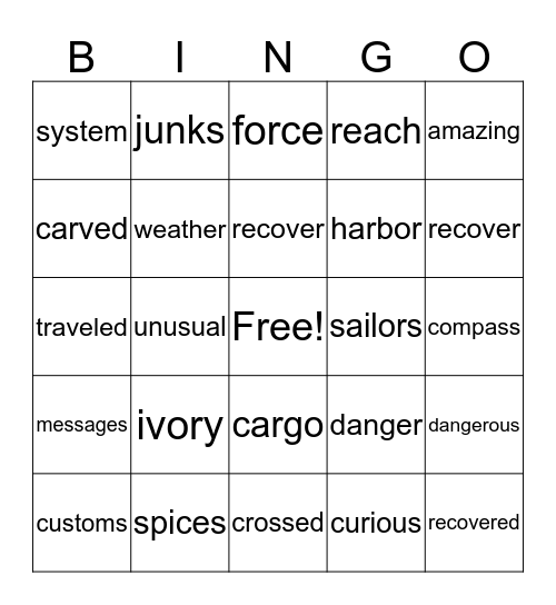 The Adventures of Marco Polo Bingo Card