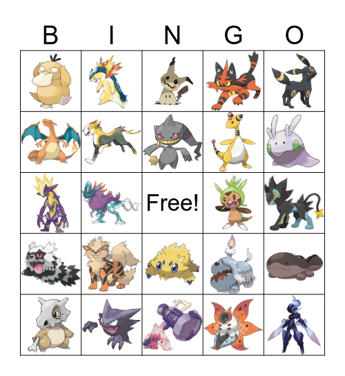 My favourite Pokemon Bingo Card