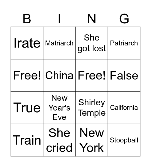 January-April Bingo Card