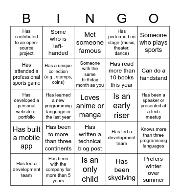 Human Bingo Card