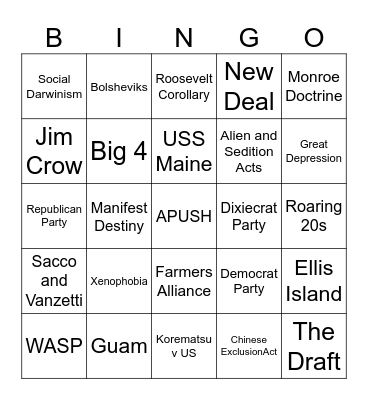 Monday APUSH Bingo Card
