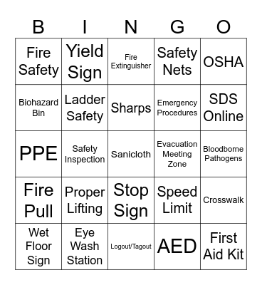 Safety Bingo Card