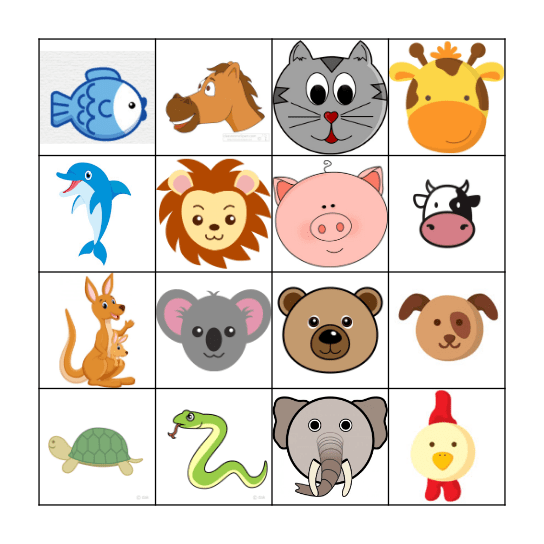 Auslan Animals Bingo Card
