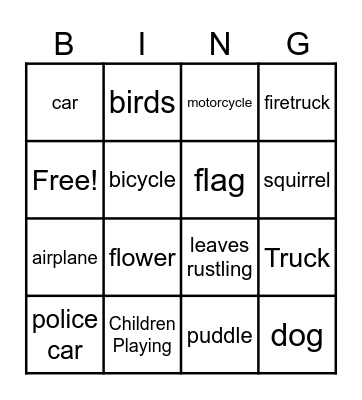 Looking Bingo Card