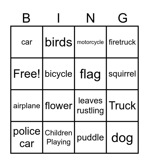 Looking Bingo Card