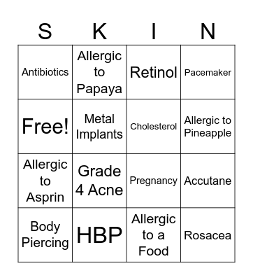 Contraindications Bingo Card