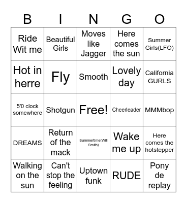 Summer Throwbacks Bingo Card