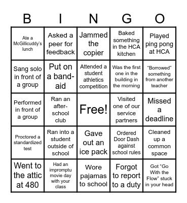 HCA End of Year Bingo Card