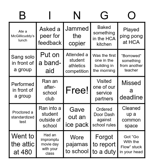 HCA End of Year Bingo Card