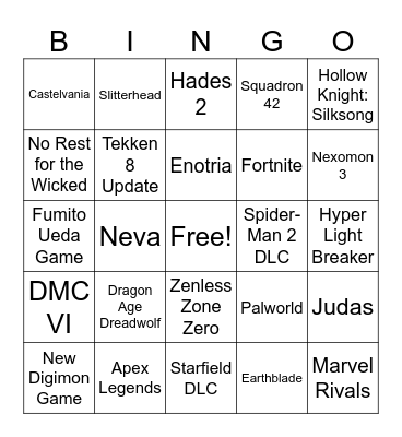 Summer Game Fest 2024 Bingo Card